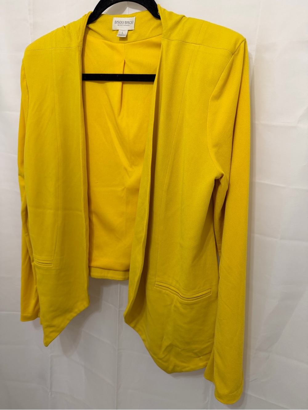 Bisou Bisou Michele Bohbot Yellow Open Front Asymmetrical Blazer L